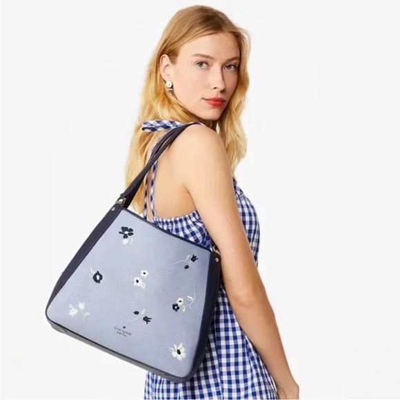 ♠️kate spade Leila Floral Embroidered Medium Triple Compartment Shoulder Bag NWT